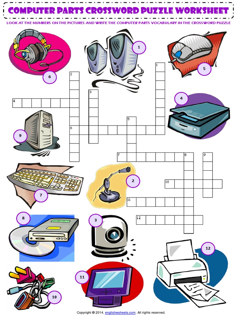 computer parts esl vocabulary criss cross crossword puzzle worksheet