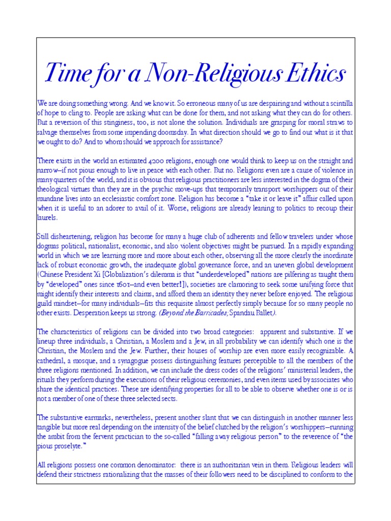 Non-Religious Ethics for Global Unity | PDF | Religion And Belief | Science
