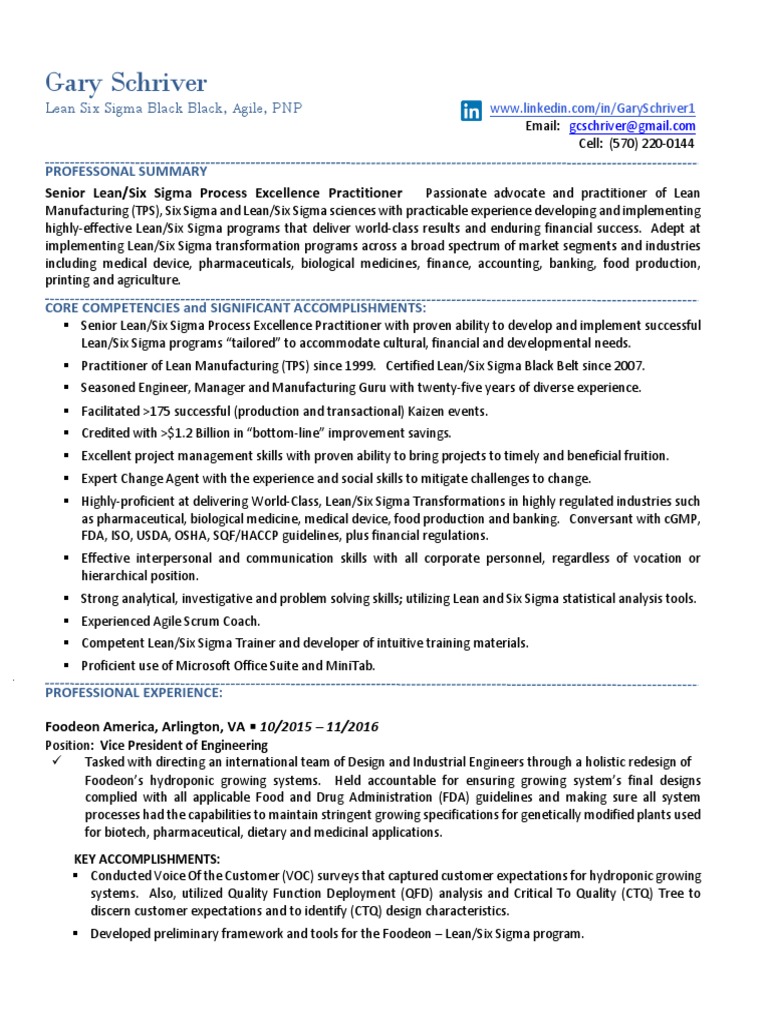 Lean Six Sigma Black Belt in United States Resume Gary Schriver PDF
