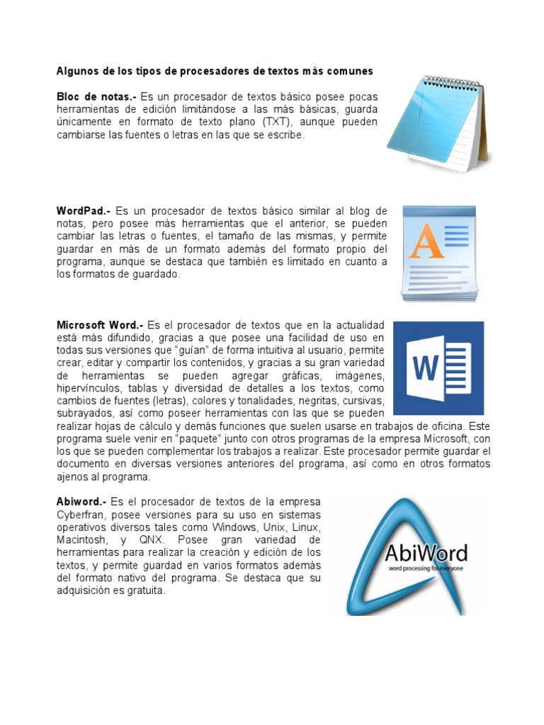 Procesadores de Textos Más Comunes
