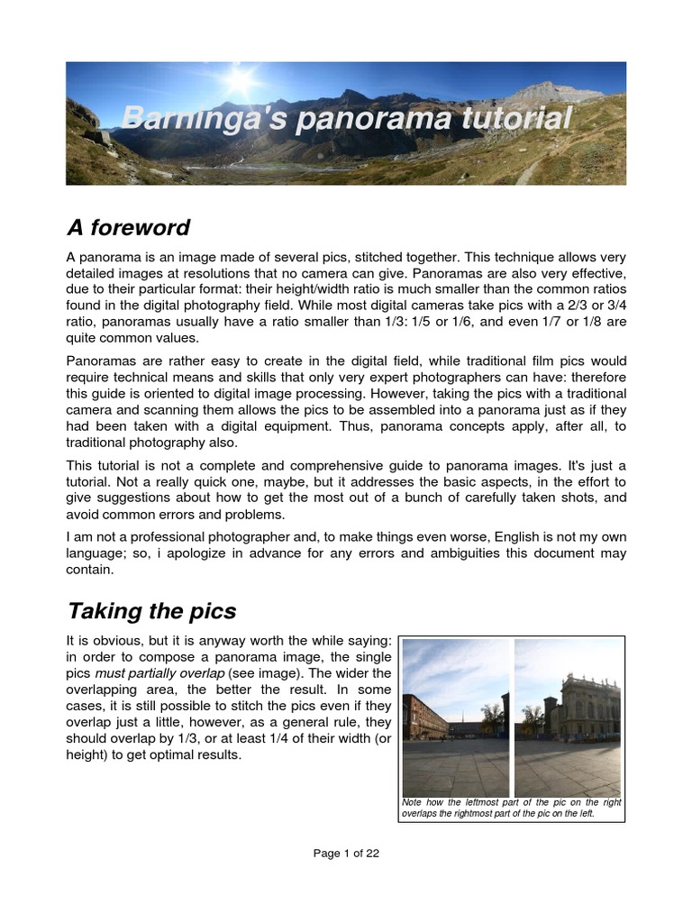 Barninga's Panorama Tutorial: A Foreword | PDF | Exposure (Photography ...