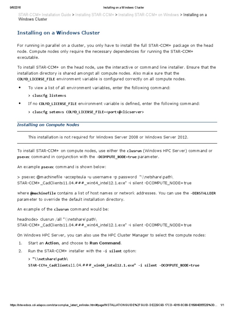 STAR-CCM+ Installation on Windows Cluster | PDF