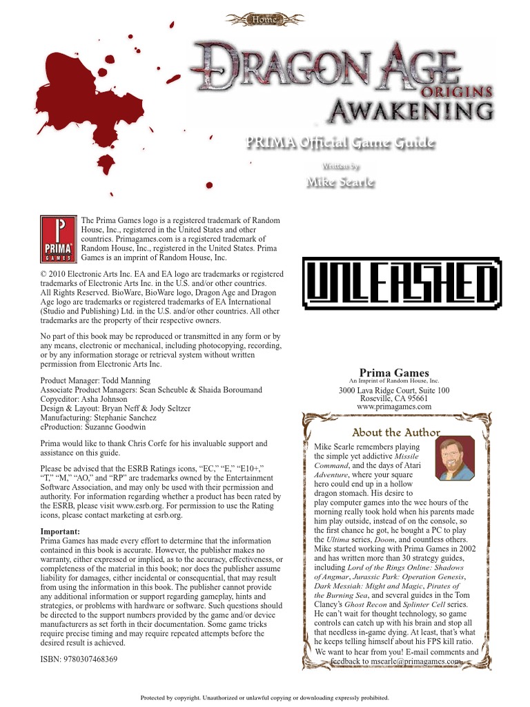 Dragon Age Origins Awakening (Official Prima Guide) PDF, PDF, Gaming