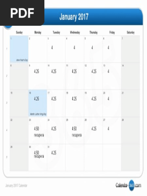 January 2017 Calendar