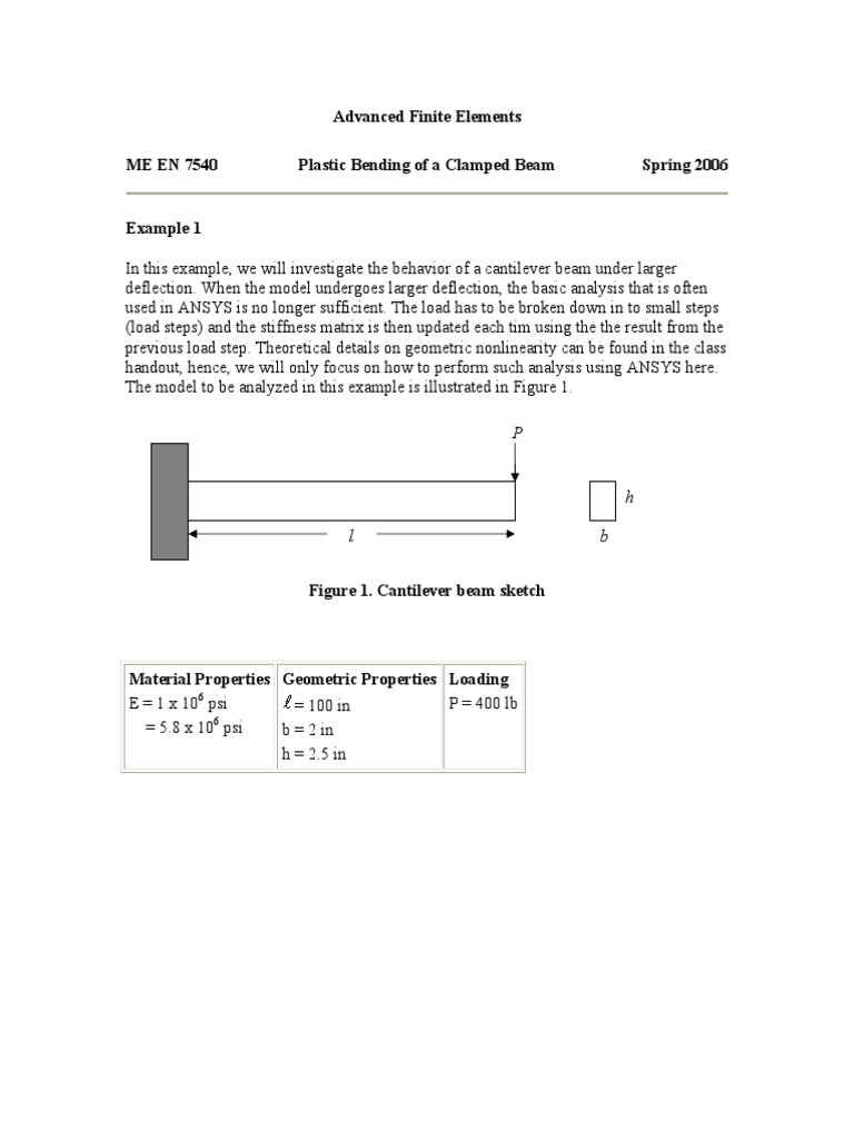ANSYS Example BeamBend PDF | PDF | Beam (Structure) | Bending