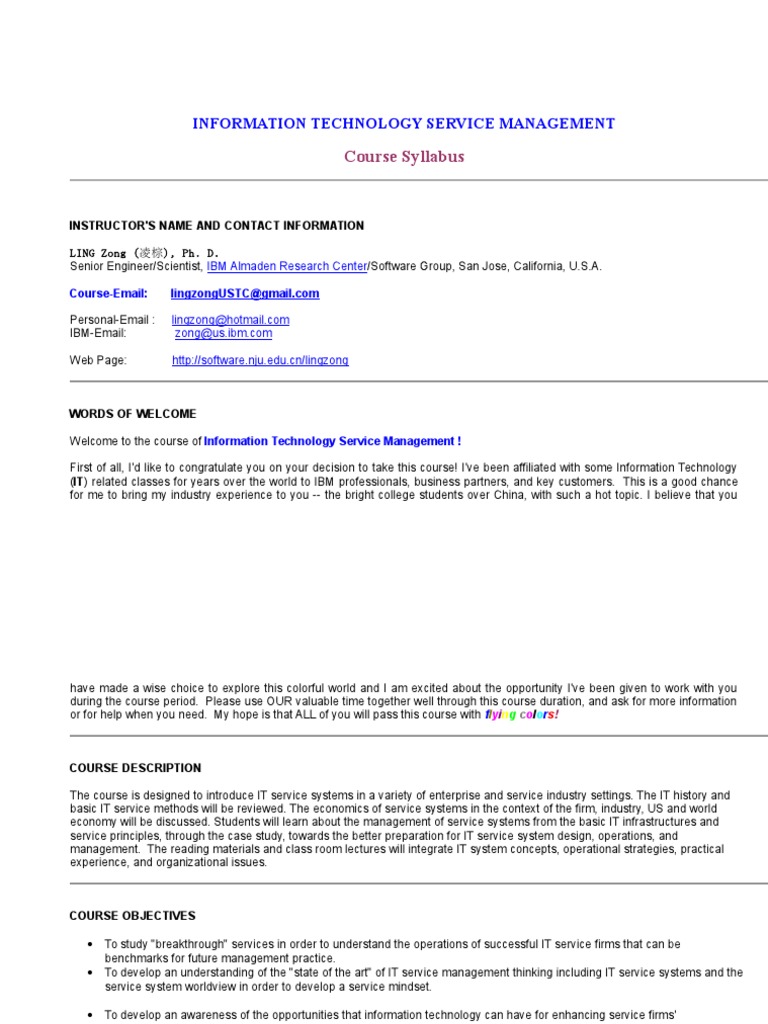ITSM Course Syllabus | PDF | Itil | Information Technology