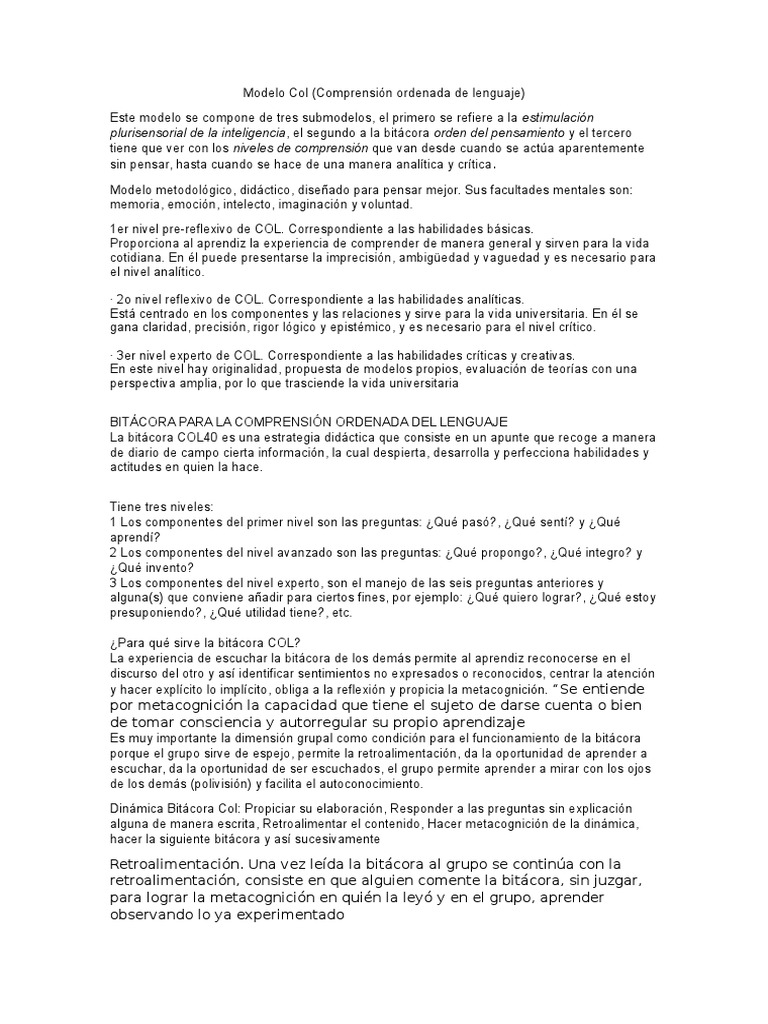 Modelo Col | PDF | Comprensión | Aprendizaje