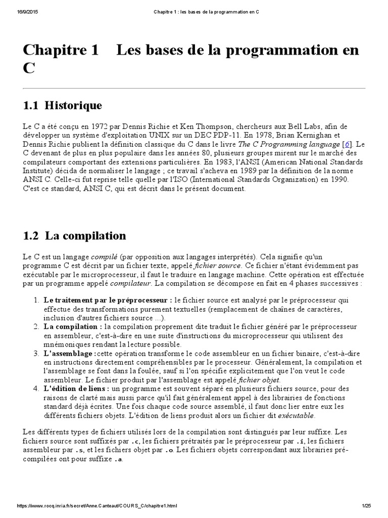 Chapitre 1 - Les Bases de La Programmation en C PDF | PDF | C (Langage ...
