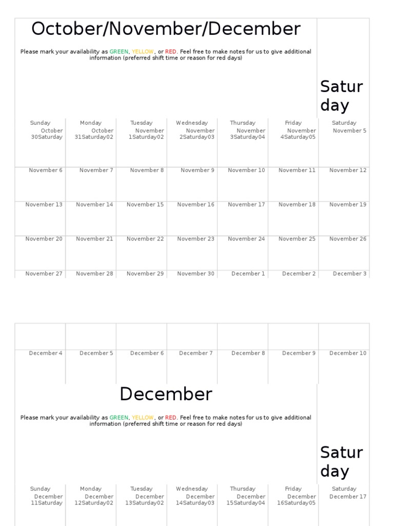 October/November/December: Satur Day | PDF