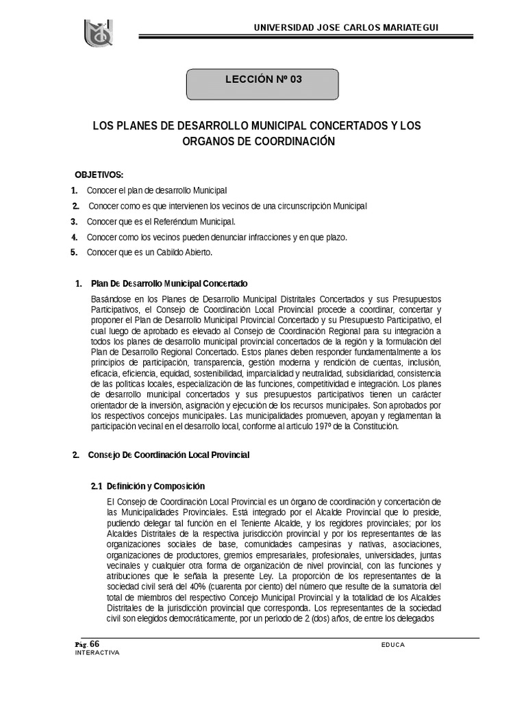 Planes de Desarrollo Municipal Concertados | PDF | Alcalde | Gobierno local
