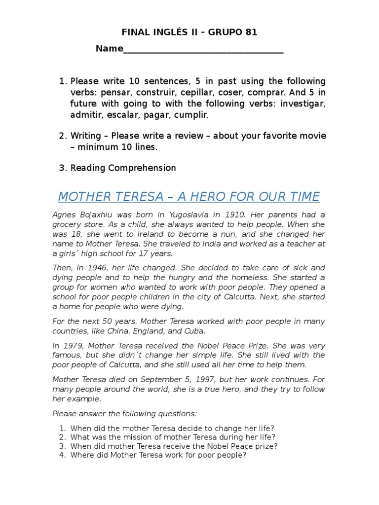 Final Inglés II | PDF