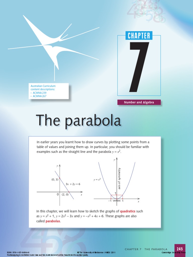 Chap 7 The Parabola Pdf Pdf Quadratic Equation Geometry