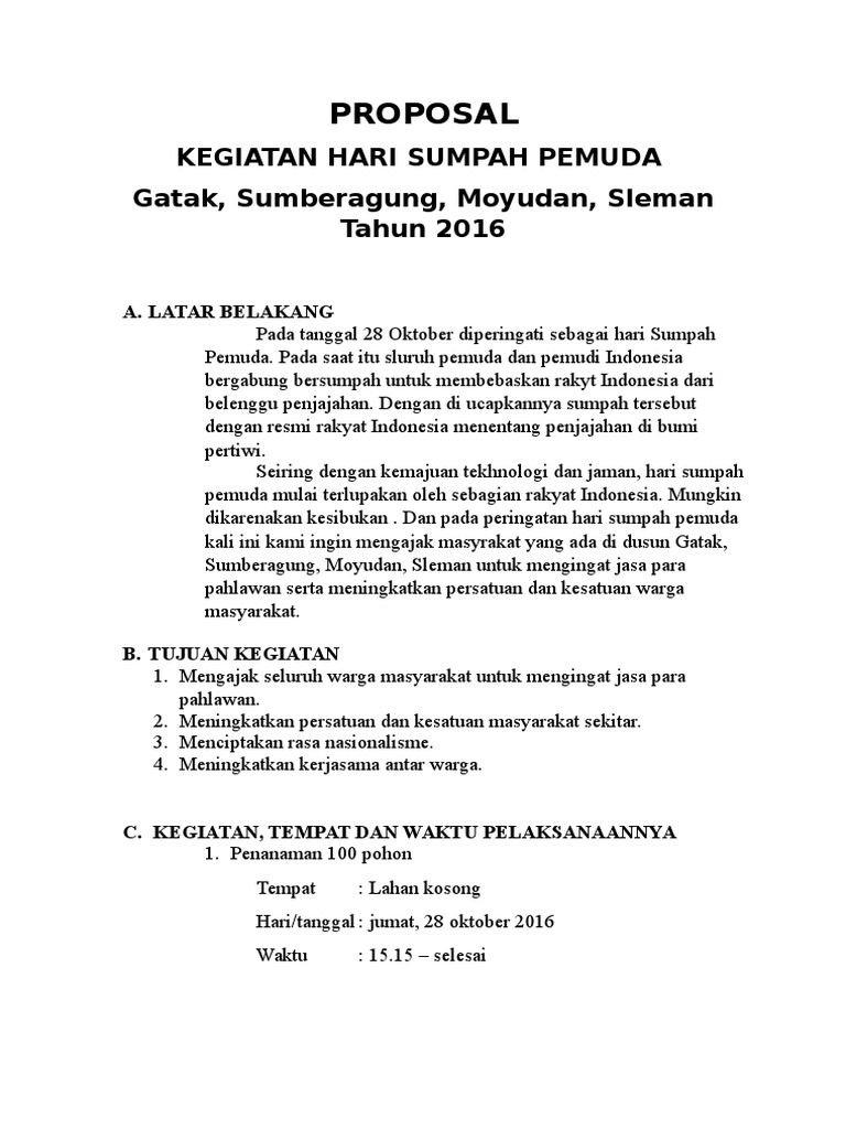 Proposal Kegiatan Hari Sumpah Pemuda Di Dusun Gatak  PDF