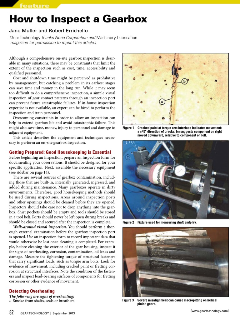 Gearbox Inspection Techniques and Checklist | PDF | Gear | Bearing ...