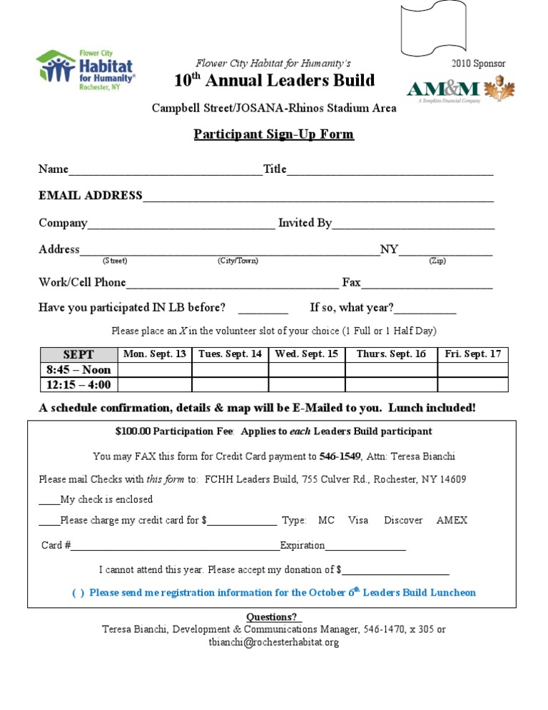 Leaders Build Participant Sign-Up Form | PDF
