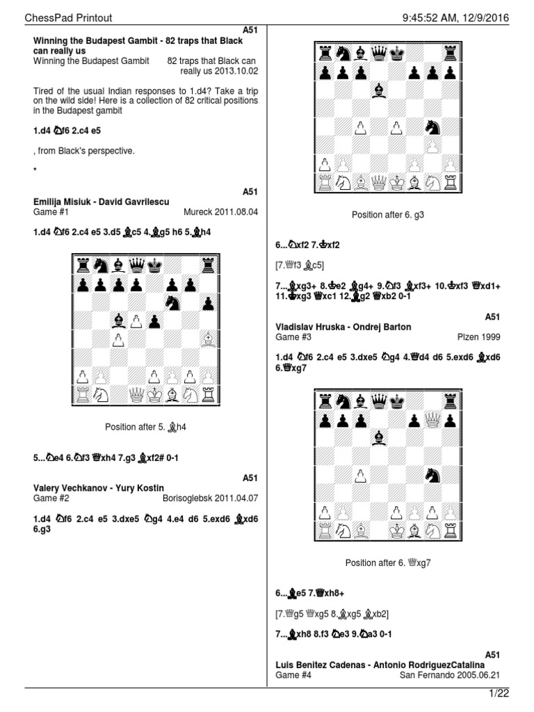 Mastering the Budapest Gambit Traps | PDF | Chess Openings ...