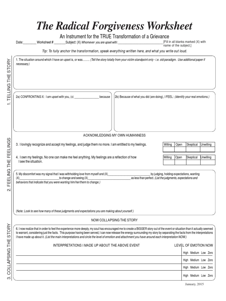 Radical Forgiveness Acceptance Worksheet | Feeling | Self-Improvement