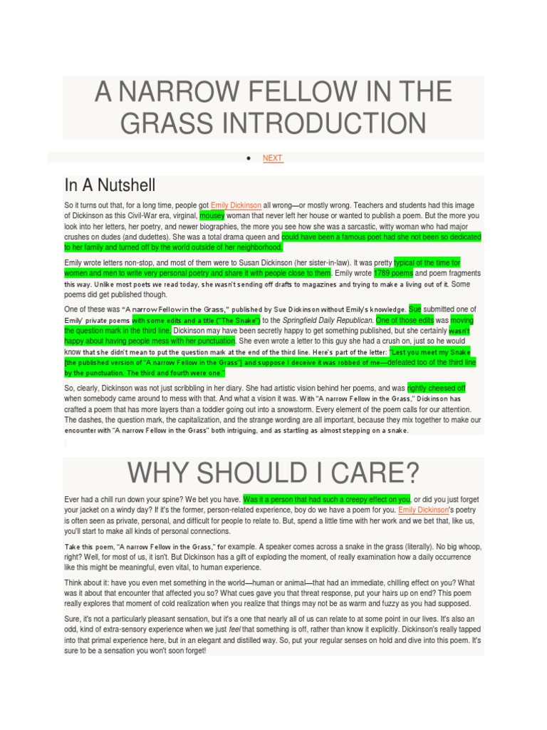 A Narrow Fellow In The Grass Adam And Eve Metre Poetry