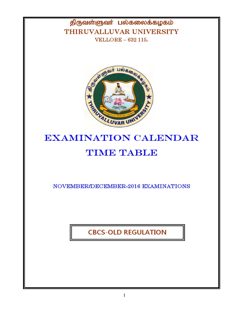 Thiruvalluvar University Exam Timetable | PDF | Technology & Engineering
