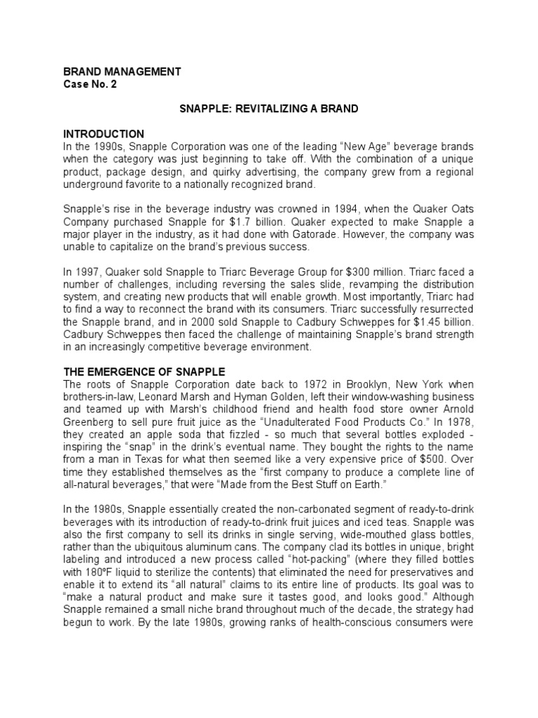 Snapple Case Study | PDF | Soft Drink | Drink