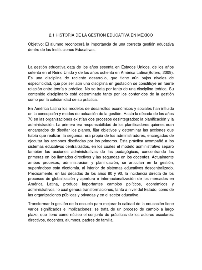 Historia de la Gestión Educativa en México | PDF | Calidad (comercial ...
