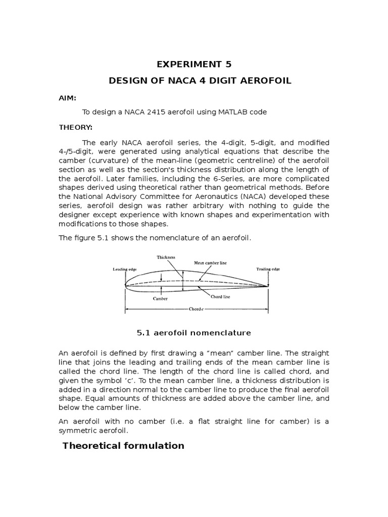 Experiment 5 Design of Naca 4 Digit Aerofoil | PDF | Airfoil | Geometry