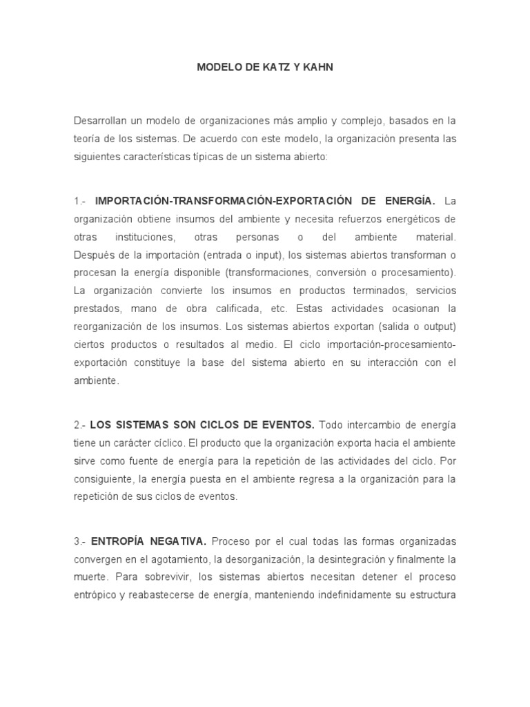 Modelos de Katz y Kahn PDF Homeostasis Sistema