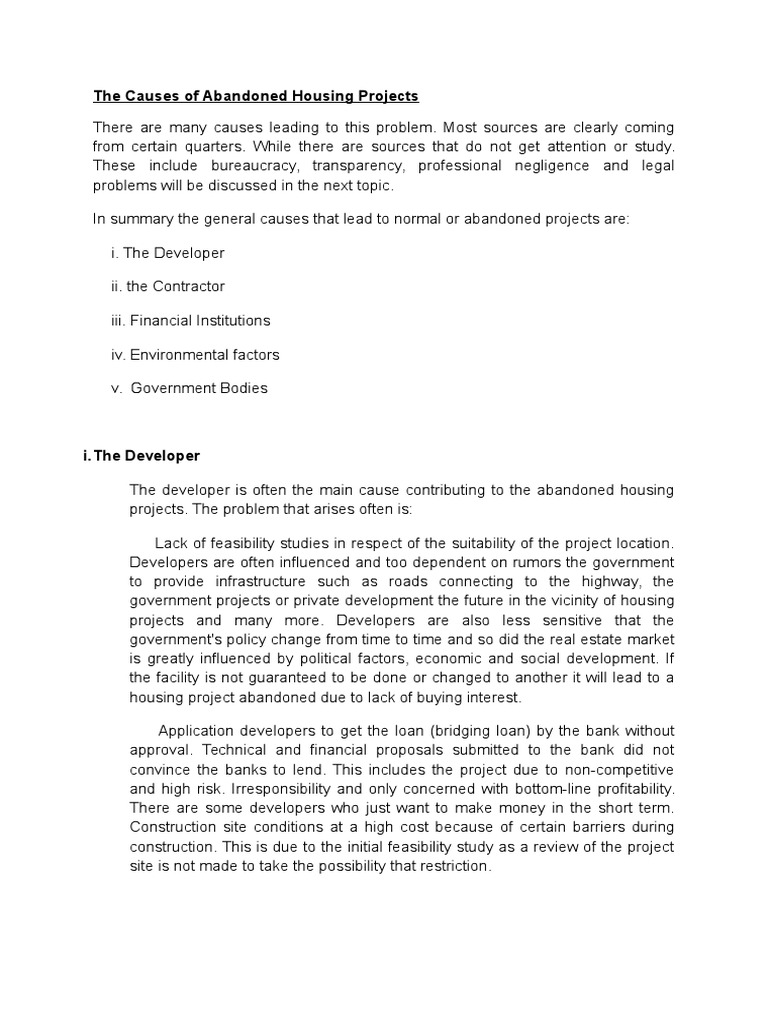 Causes of Abandoned Housing Projects | PDF | Interest | Prices