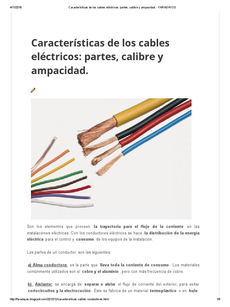 Características de Los Cables Eléctricos - Partes, Calibre y Ampacidad ...