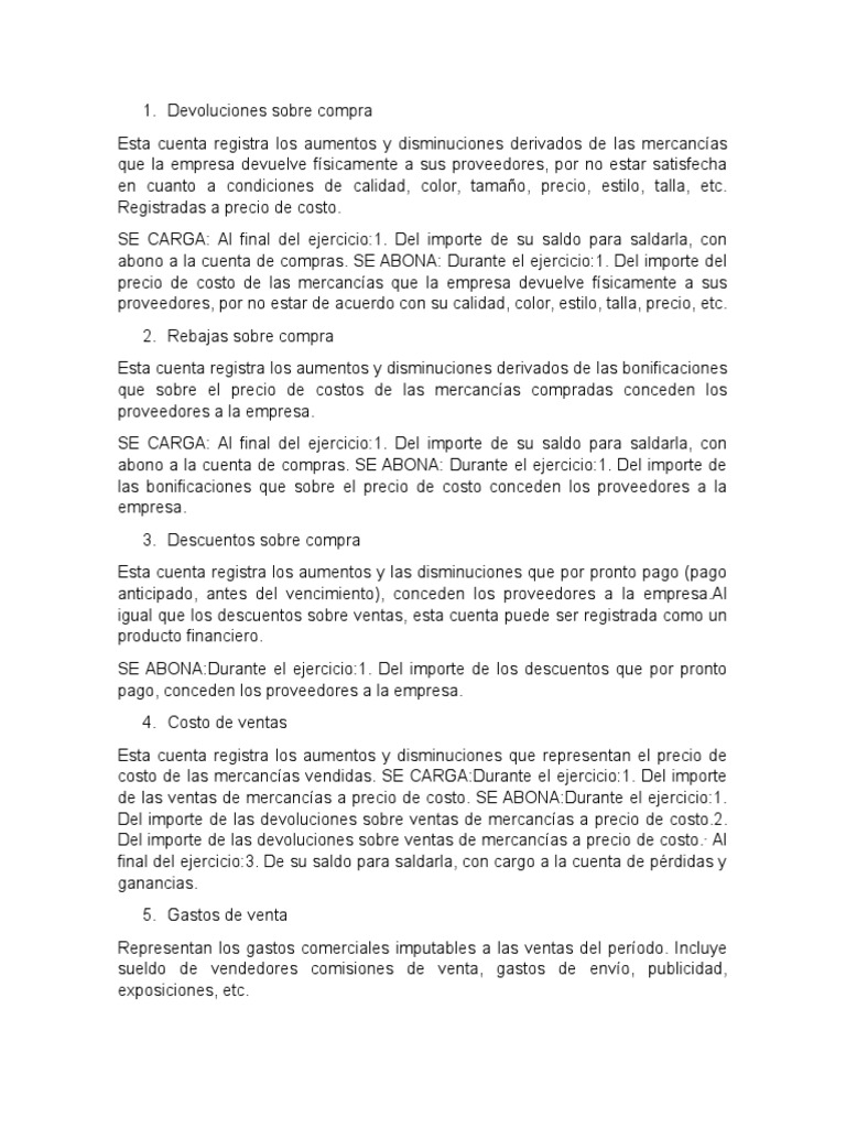 Cuentas Contables de Compras y Ventas | PDF | Compartir (Finanzas) | Bancos