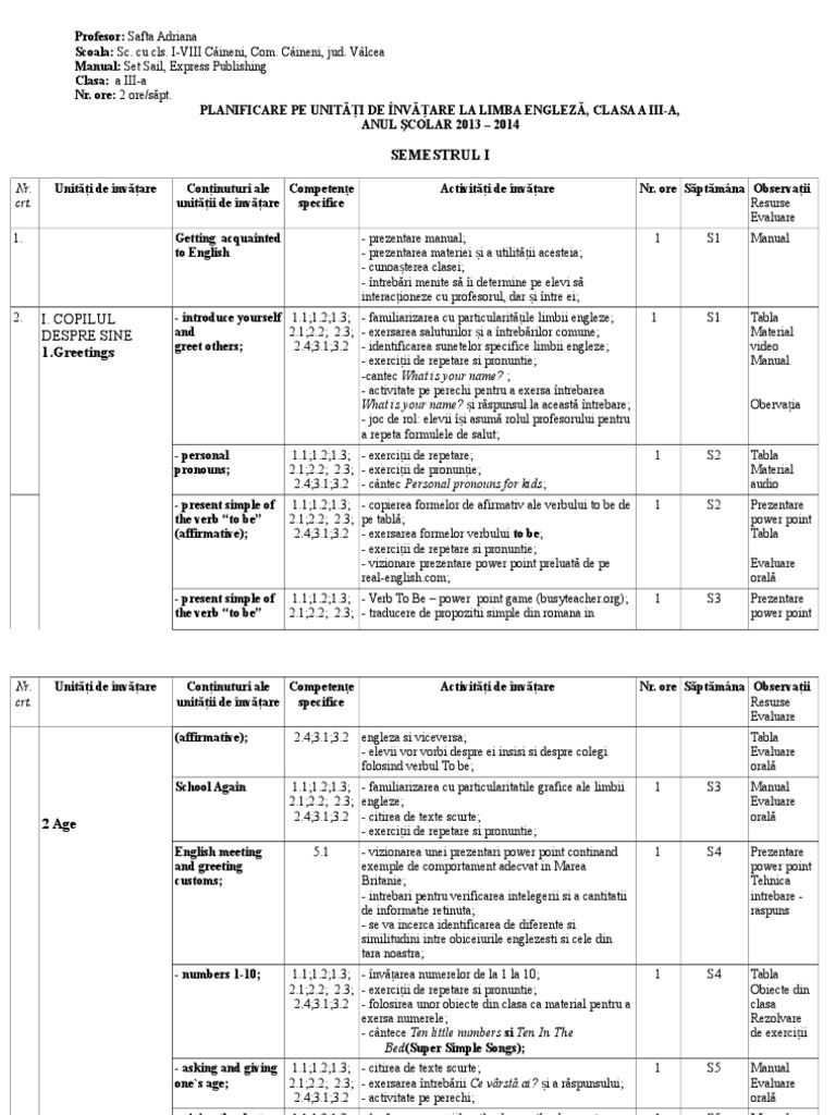 Planificare Pe Unitati | PDF