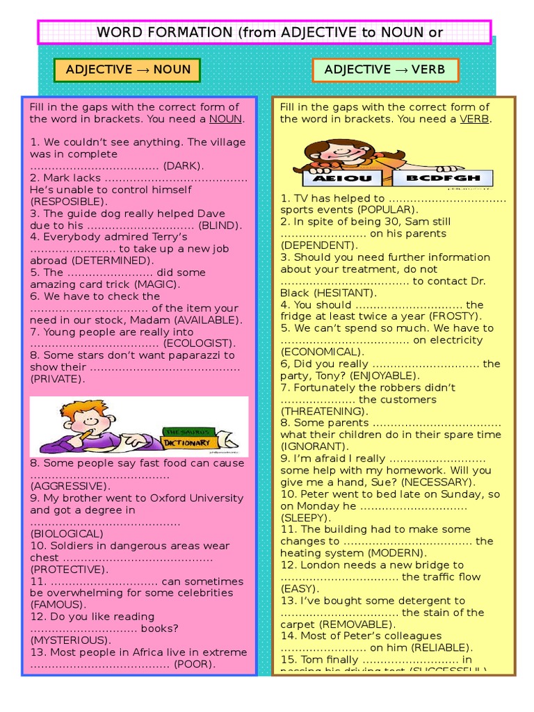 Word Formation: Adjective to Noun/Verb | PDF | Ellipsis | Adjective
