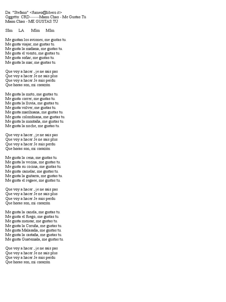 Progresyvus Nukrypti Funikulierius Me Gustas Tu Lyrics Yenanchen Com