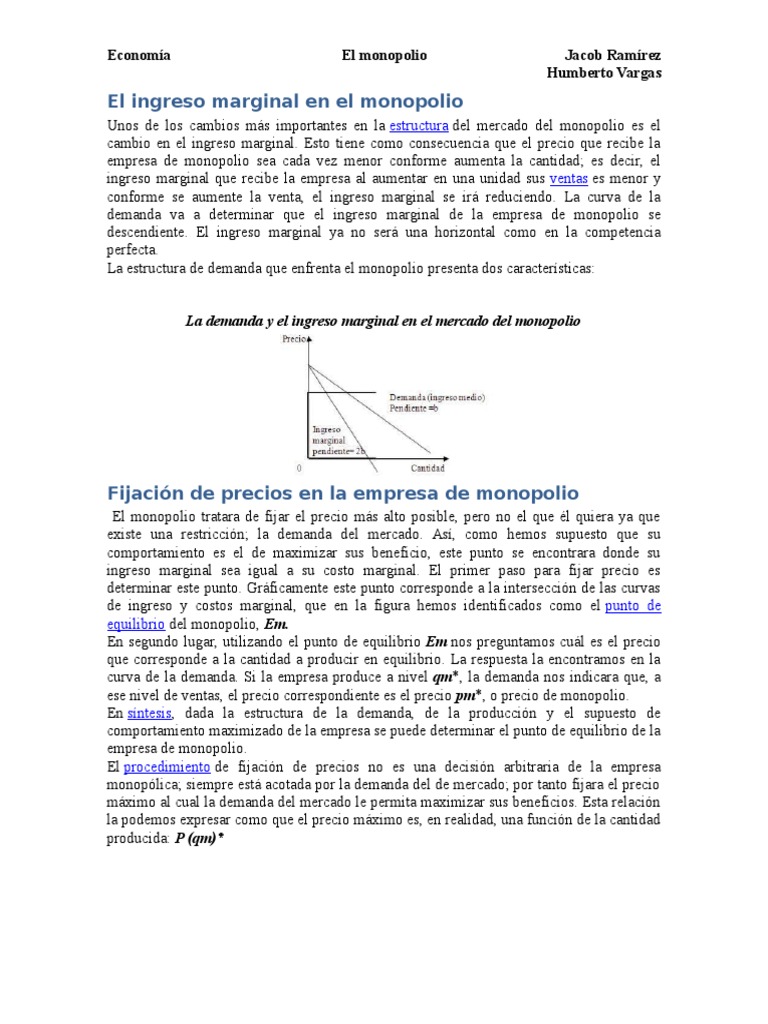 Ingreso Marginal en el Monopolio | PDF | Monopolio | Precios