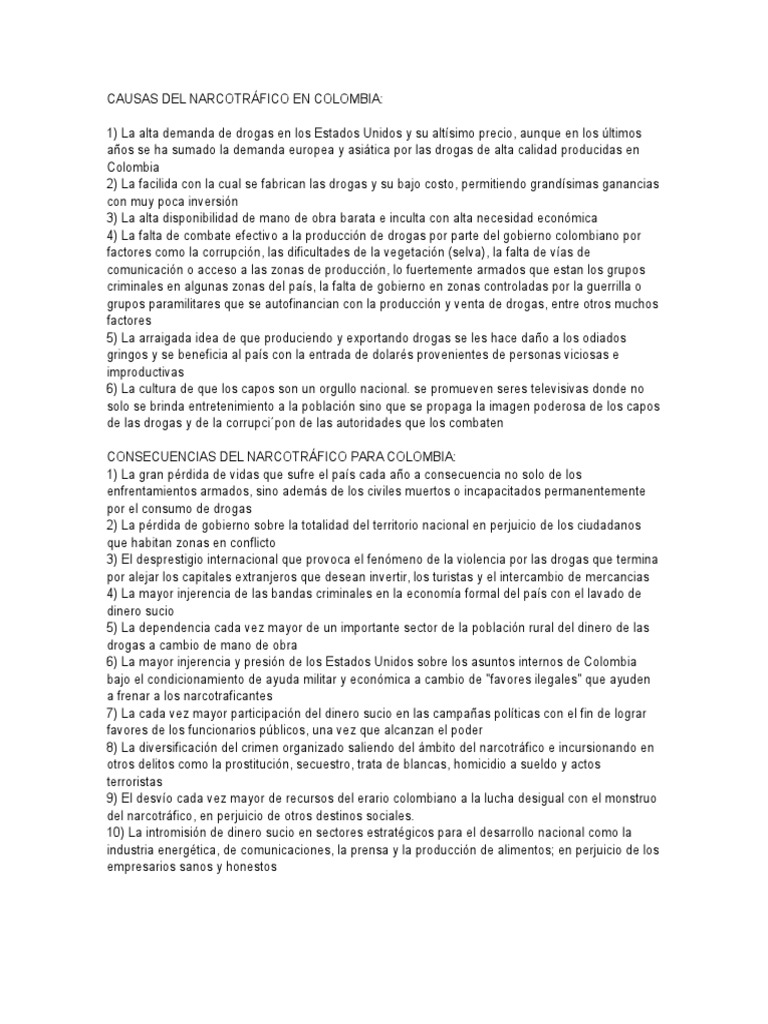 Causas del narcotráfico en Colombia | PDF | Comercio ilegal de drogas ...