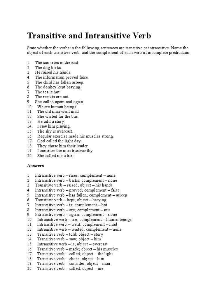 Transitive and Intransitive Verb | PDF | Verb | Object (Grammar)
