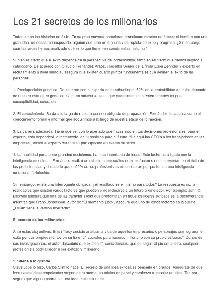 21 secretos para ser millonario | PDF | Toma de decisiones | Creatividad