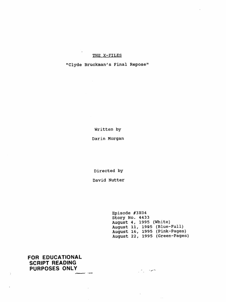 X-FILES S03E04 Clyde Bruckman's Final Repose by Darin Morgan | PDF