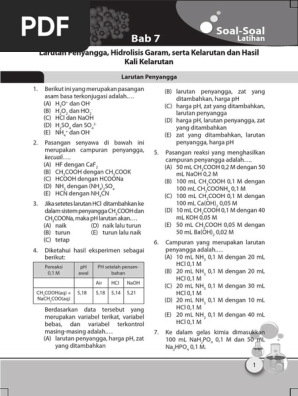Bab 7 Larutan Penyangga Hidrolisis Ksp