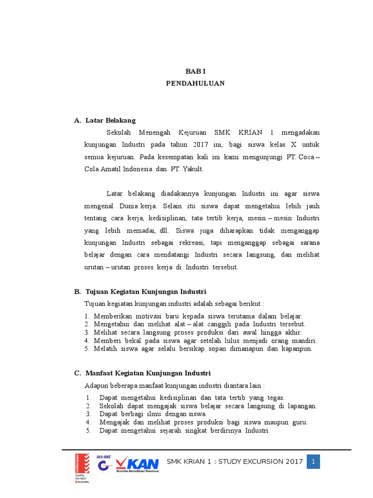 Contoh Proposal Kunjungan Industri Smk