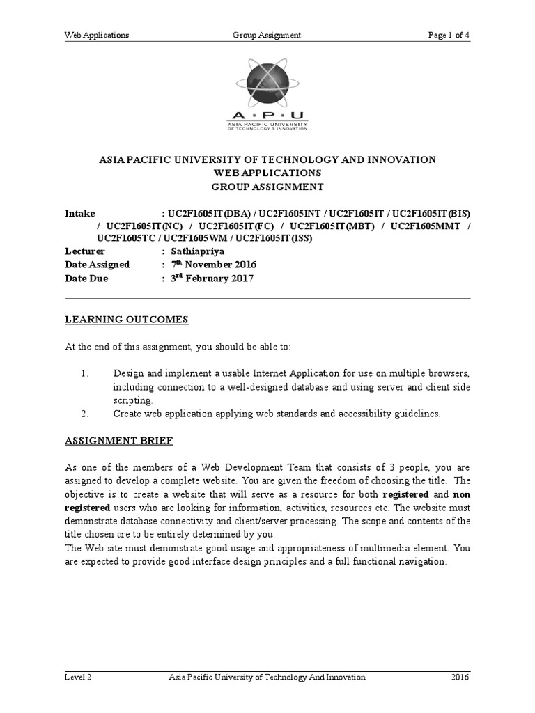 CT050!3!2 Web Applications - Assignment 2016 | PDF | Websites | Web ...