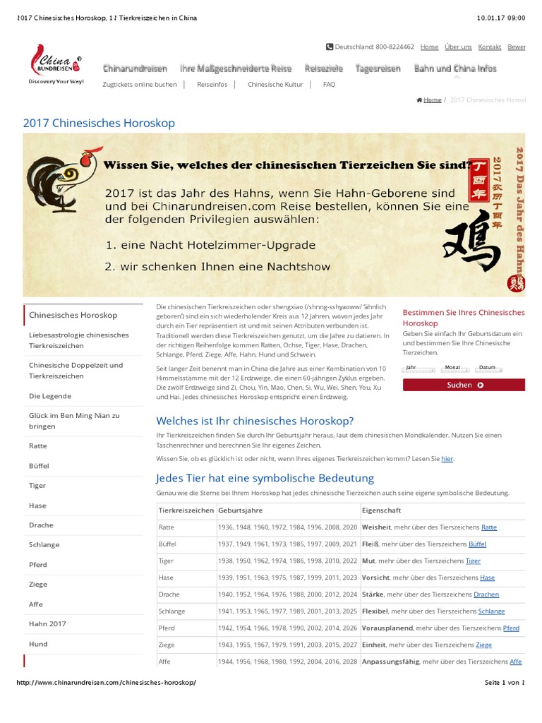 2017 Chinesisches Horoskop, 12 Tierkreiszeichen in China