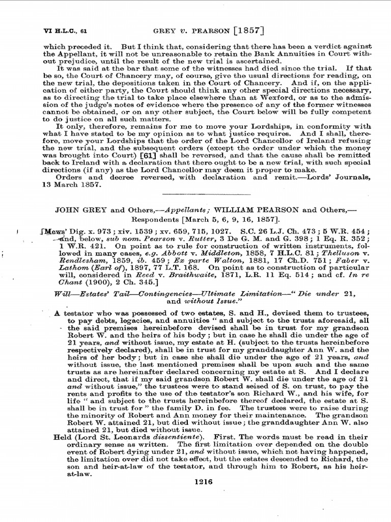 Grey V Pearson PDF Will And Testament Court Of Chancery