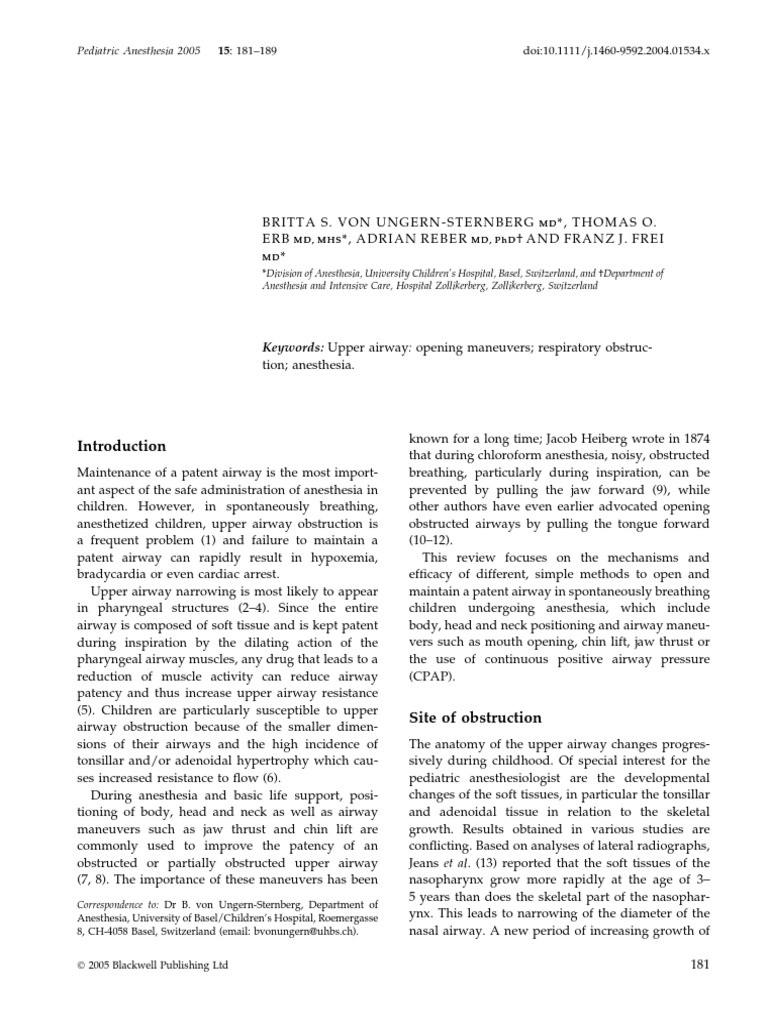 Upper Airway Maneuvers PDF Anesthesia Sleep Apnea