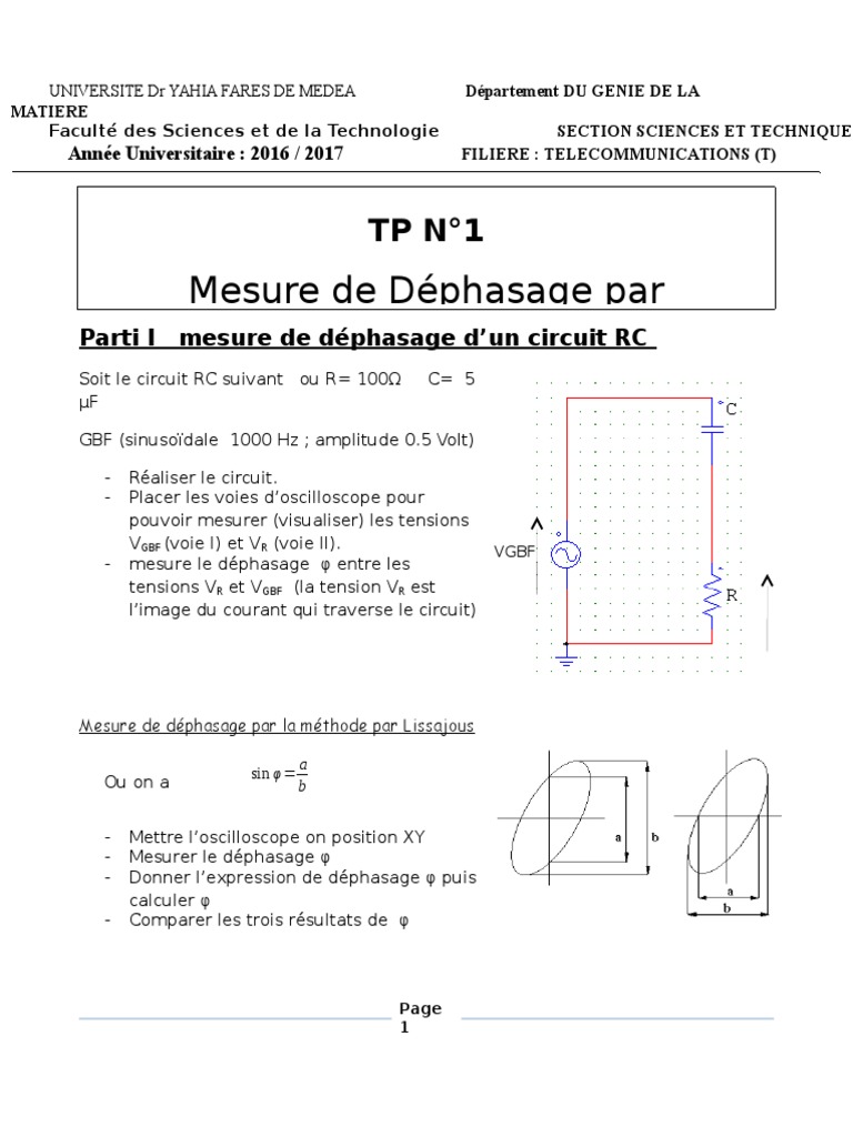 Mesure du déphasage en circuits RC et RLC | PDF | Électrotechnique ...