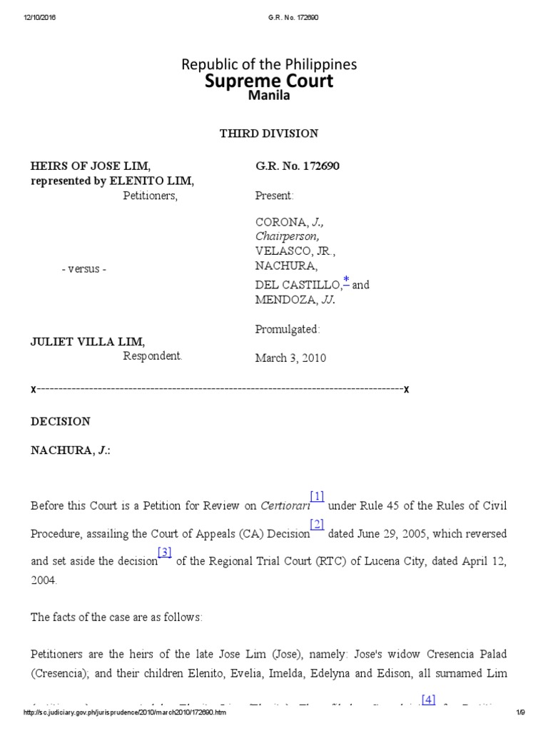 Heirs of jose lim vs lim g r no 172690 pdf evidence burden of