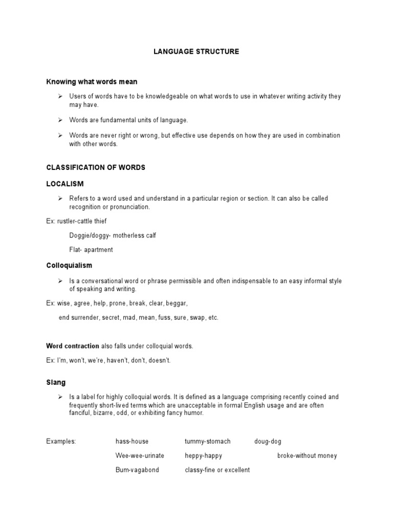 An Analysis of Language Structure: Classifying Words According to Their ...