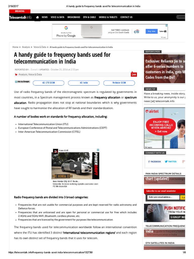 Frequency Bands for Telecom in India | PDF | Lte (Telecommunication) | 4 G