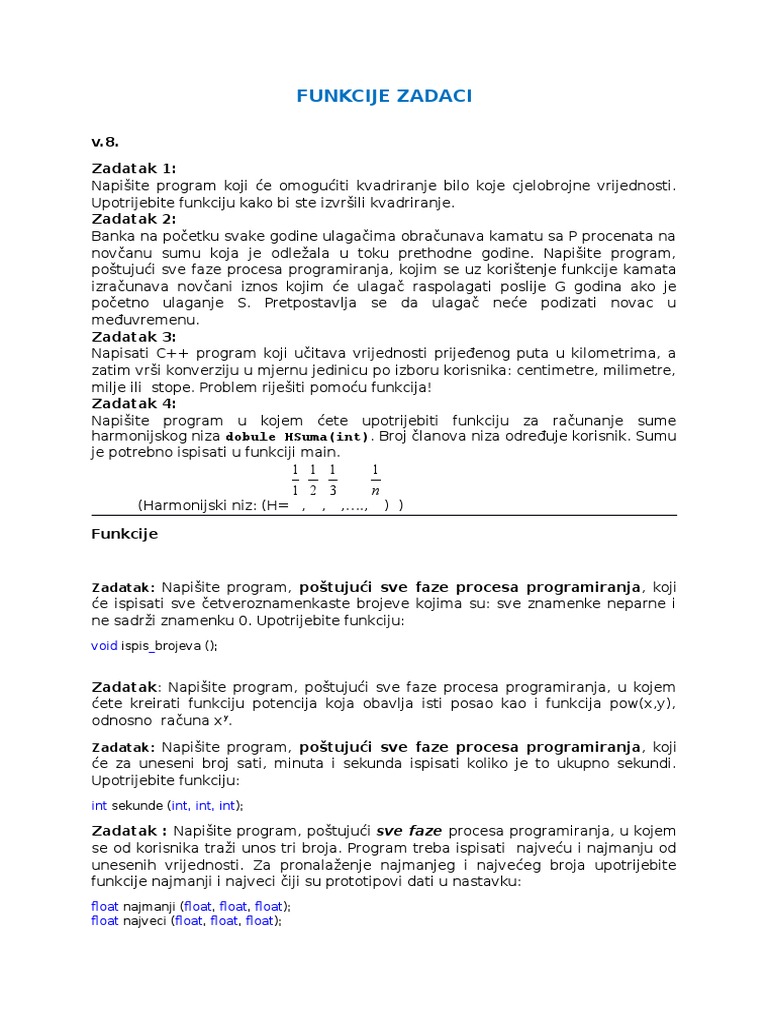 Zadaci Funkcije C++ | PDF
