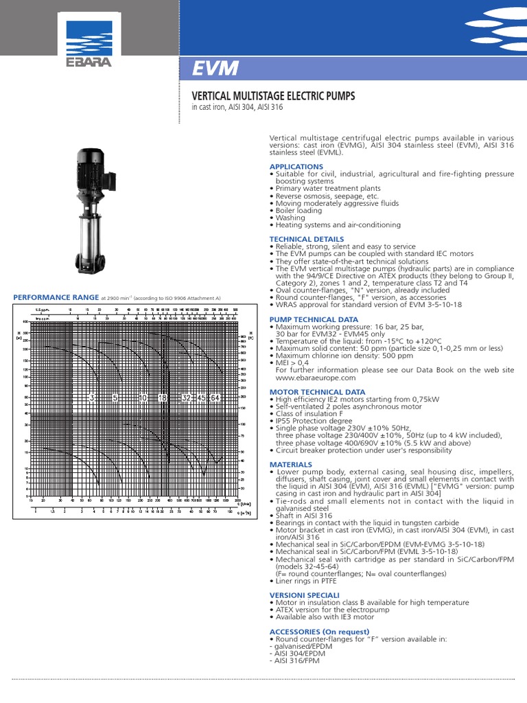 Ebara Vertical Multistage Pump Overview | PDF | Pump | Iron